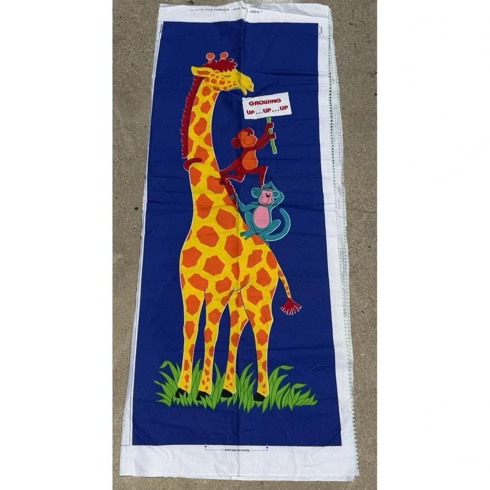 Vintage Jungle Animal Growth Chart Fabric‎ Panels Giraffe Nursery Sewing Craft